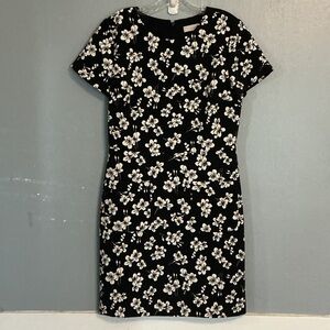 LOFT Black Dress with White Floral Design Sheath Dress Sz 8